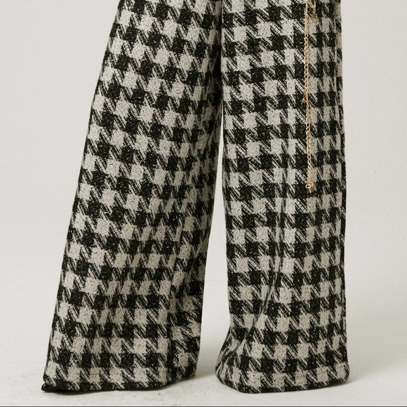 Houndstooth tweed high waisted wide leg pants - Picture 2 of 8
